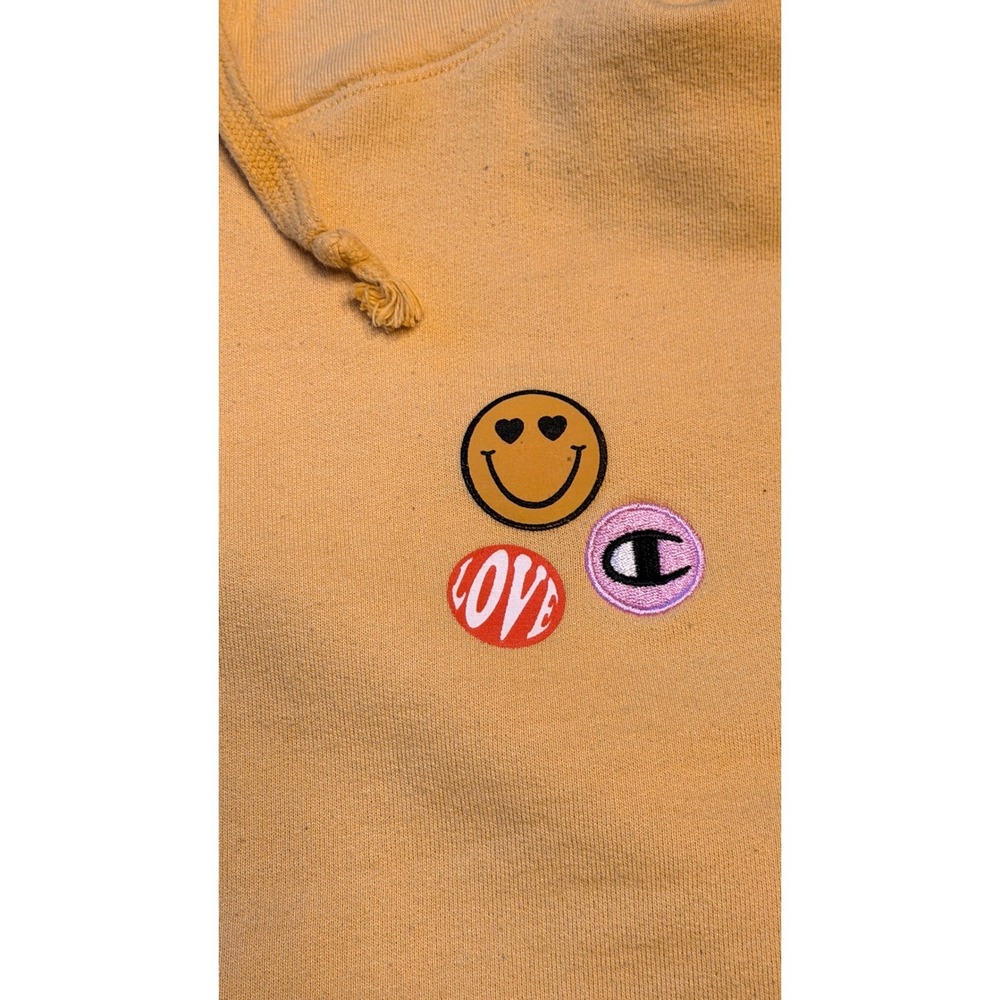Champion Authentic Athleticwear Mustard Yellow Smiley Love Patch Hoodie Medium